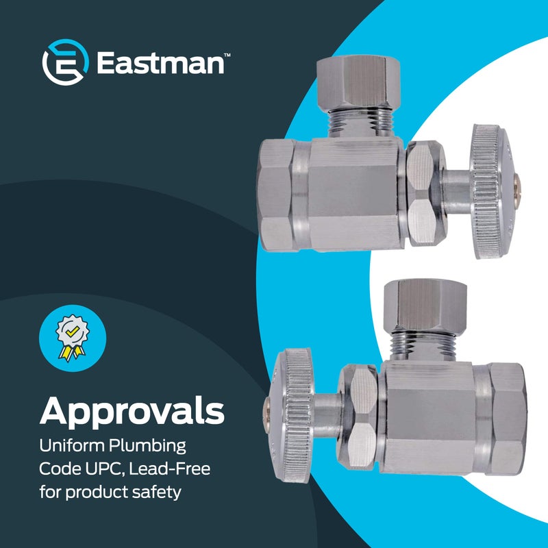 Eastman 1/2 Inch FIP x 3/8 Inch OD Compression Multi-Turn Angle Stop Valve with Brass Stem, Brass Plumbing Fittings, Chrome, 10809LF - Image 5